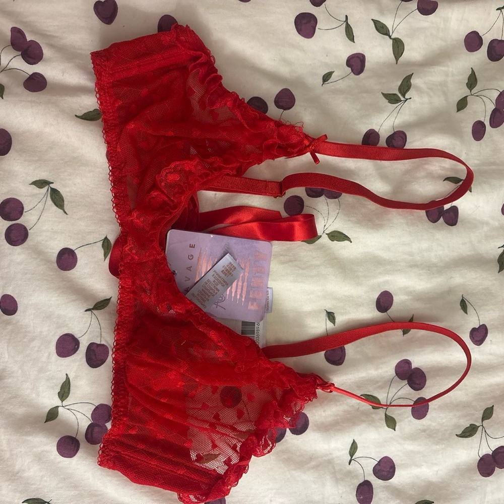 Salvage Red Sheer Lace Bralette